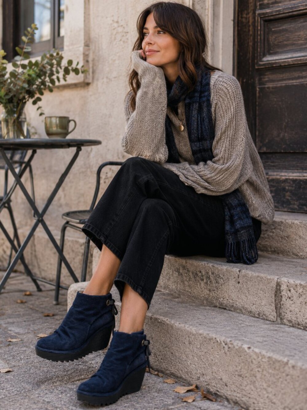 Fly London Yebi Navy Suede Wedge Ankle Booties - Size EU 35 or US 5